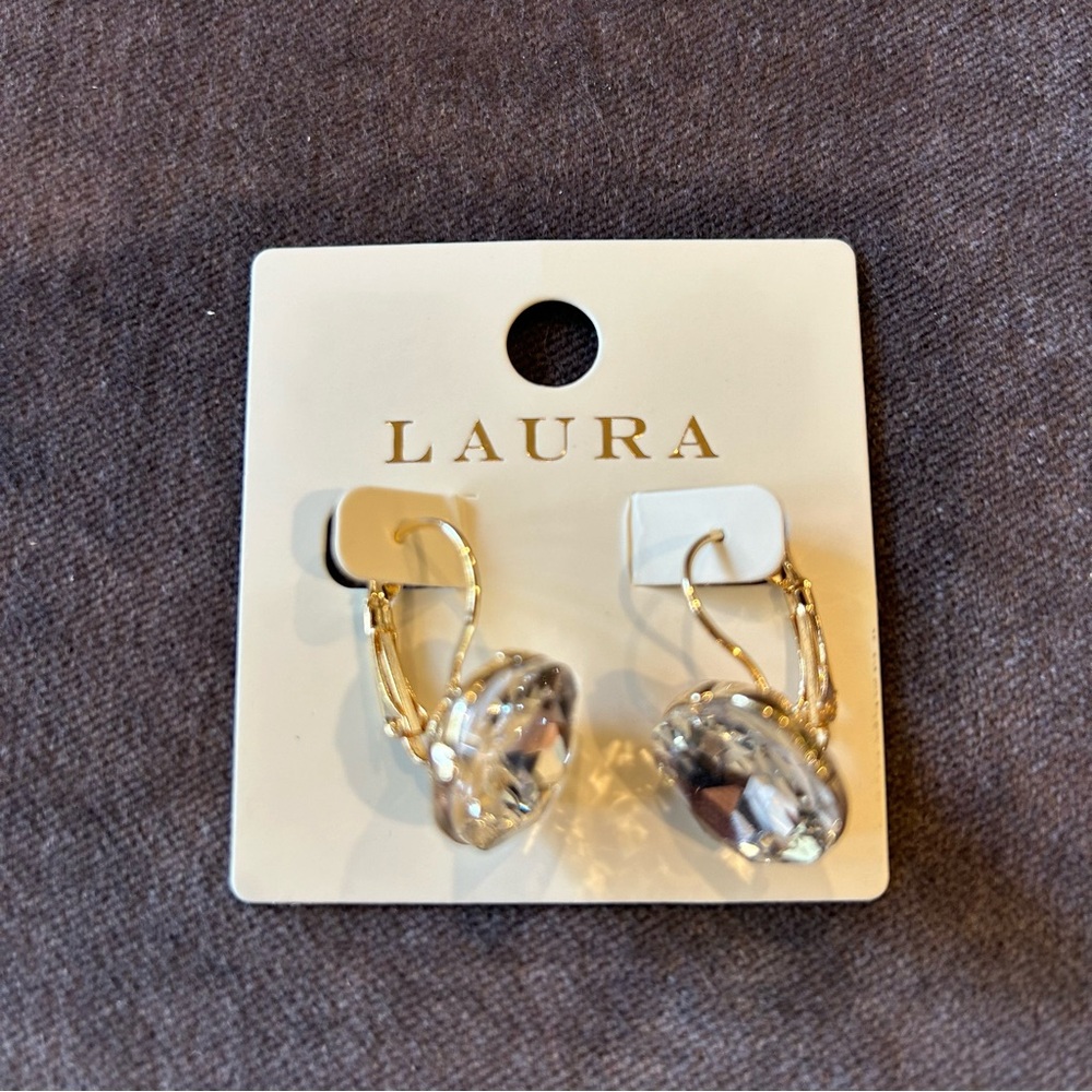 Laura Clear Stone Drop Earrings Gold Colour